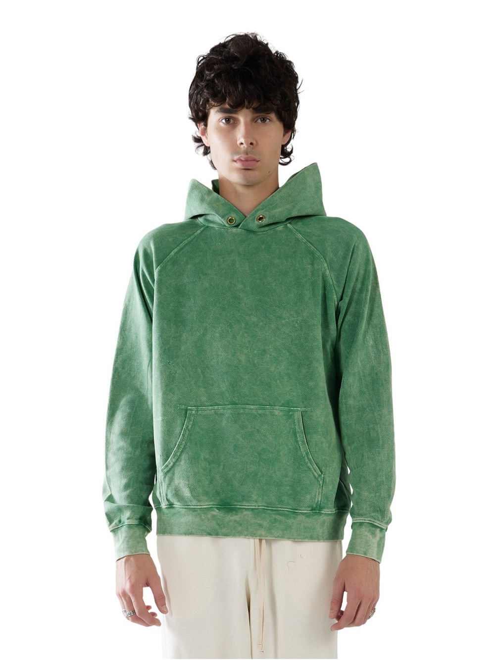 Men's Les Tien Pique Raglan Hoodie in Acid Succulent Green XXL